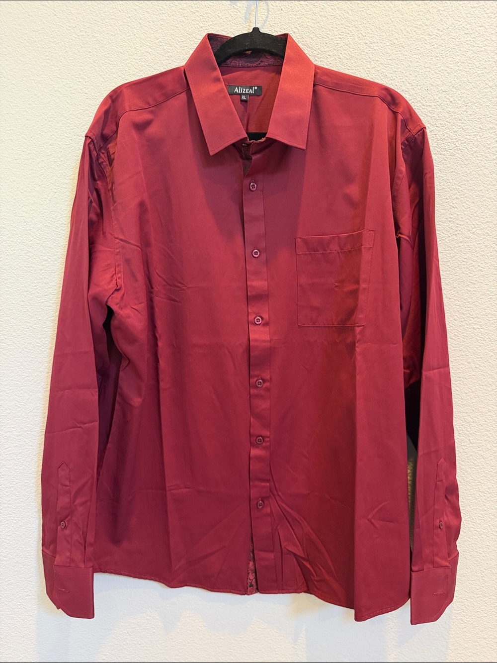 Alizeal Men's Burgundy Dress Shirt With Decorative trim NWOT